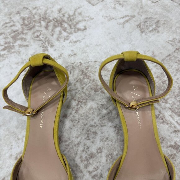 Anthropologie Shoes Womens Size 8 Yellow Ankle Strap Heels Bow Embroidered - Picture 3 of 12